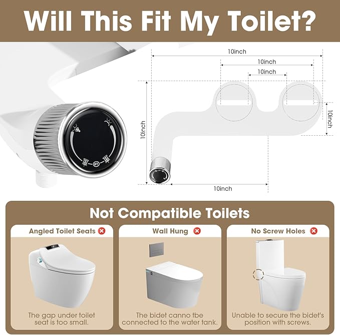 Bidet Attachment for Toilet Seat,Non-Electric Self-Cleaning Dual Retractable Nozzles,Easy to Install,Adjustable Water Pressure for Rear and Feminine Wash