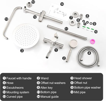 Shower Faucet - Shower Faucets Sets Complete, Shower System - Outdoor Shower Kit/Outdoor Shower Enclosure/Outdoor Shower Fixtures W/ SS304 Shower Head & Handheld High Pressure, Brushed Nickel