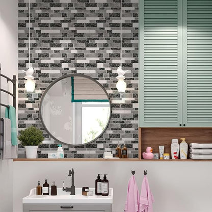 STICKGOO 10-Sheet Peel and Stick Backsplash for Kitchen, Decorative Self Adhesive Backsplash Tiles(Grey Granite, Thicker Design)