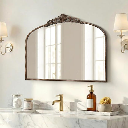 Micasso Vintage Bronze Arched Mirror: 36"x29" Baroque Antique Wall Mirror | Traditional Ornate French Decorative Wall Mirror for Bedroom/Bathroom/Entryway/Hallway/Dresser/Vanity/Mantel/Nightstand