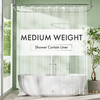 Extra Long Shower Curtain Liner, 72 x 96 Clear Plastic Shower Liner PEVA Waterproof Medium Weight Shower Curtains for Bathroom with Magnets and Grommets