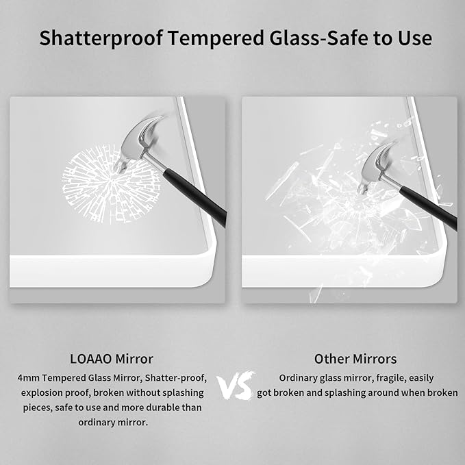 LOAAO White Metal Framed Bathroom Mirror, 60x40 Inch | Rounded Rectangle, Anti-Rust, Tempered Glass, Hangs Horizontally or Vertically
