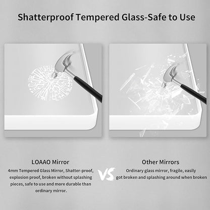 LOAAO White Metal Framed Bathroom Mirror, 60x40 Inch | Rounded Rectangle, Anti-Rust, Tempered Glass, Hangs Horizontally or Vertically
