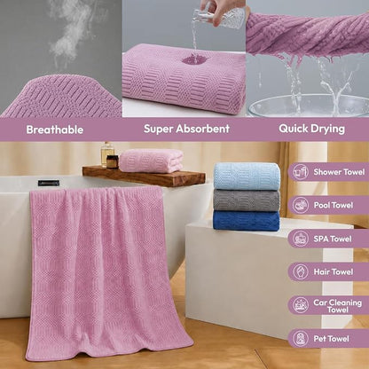 JML Microfiber Bath Towels, 2 Pack, 27x55 in, Purple | Soft, Super Absorbent, Quick Dry, Lint-Free, Lightweight Bathroom Towel with Hanging Loop for Daily Use