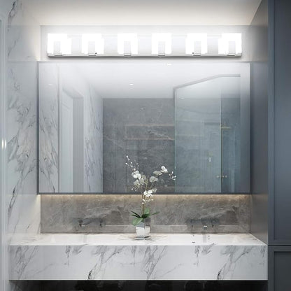 Aipsun 6 Lights Modern LED Bathroom Vanity Light Acrylic Stainless Steel Chrome Up and Down Bathroom Wall Light Over Mirror(White Light 6000K)
