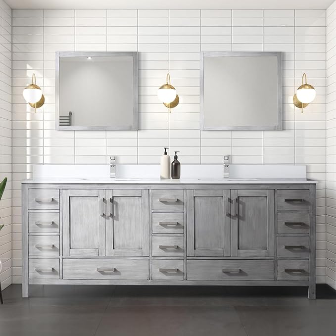 Jacques 84 in. W x 22 in. D Distressed Grey Double Bath Vanity and White Quartz Top