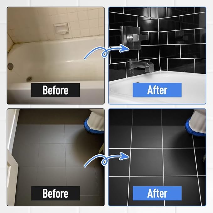 DWIL Tub Paint, Tub and Tile Refinishing Kit 33oz with Tools and 2 Grout Pen, Black Bathtub Paint Water Based &Low Odor, Easy to Use Sink for Bathroom Kitchen, Semi-Gloss Black, 50-55sq.ft