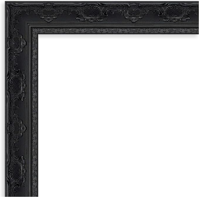 Amanti Art Black Bathroom Mirror for Over Sink, 24x20 Filigree Gloss Black Rectangle Vanity Mirror, Small Traditional Frame, Hangs Horizonally and Vertically, Bathroom Wall Decor, Beveled Edge
