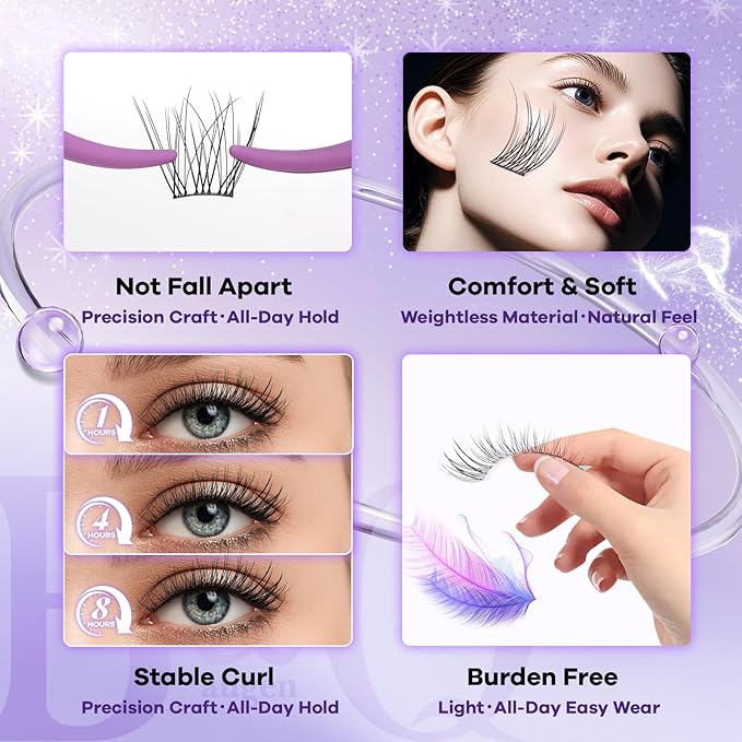 B&Q Natural Lash Clusters 02 - Cluster Eyelash Extensions, Pestañas Postizas Naturales Style Eyelashes Comfort Fit - Day-to-Night Natural Effect - Office & Date Ready For Effortless Beauty(8-16mix)