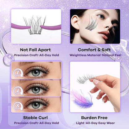 B&Q Wispy Lash Clusters Kit, Natural 02, Individual False Eyelashes Extension Set, Undetectable Natural Look for Effortless Day-to-Night Beauty, from Office Elegance to Date Night Glamour(8-16mix)