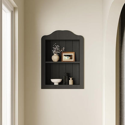 CJL 14‘’ x 18‘’ Recessed Medicine Cabinet, Solid Wood in-Wall Bathroom Cabinet, Victorian Wall Niche Shelf, 2-Tier, Black
