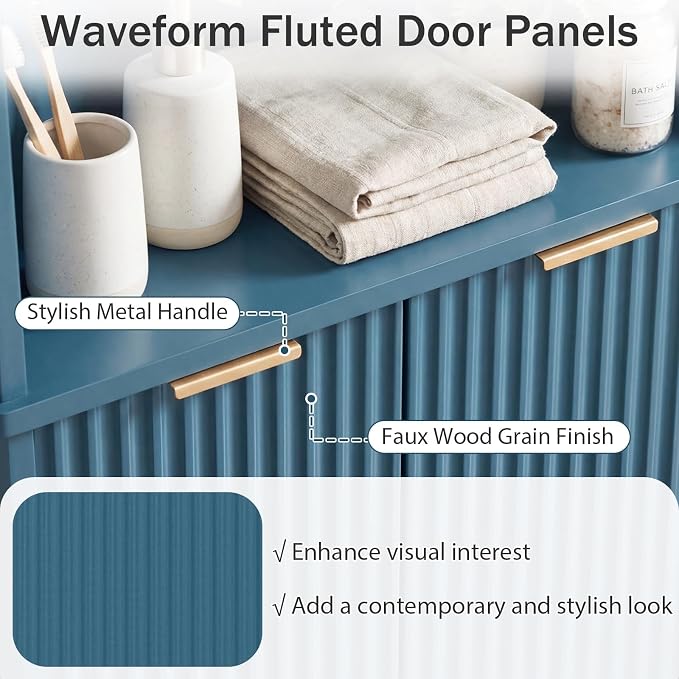 Giantex 68" Tall Corner Cabinet with Fluted Doors (Navy Blue) | Modern Bathroom Floor Storage Cabinet, 6-Tier Space Saver Display Shelves for Kitchen, Living Room, Hallway, Laundry