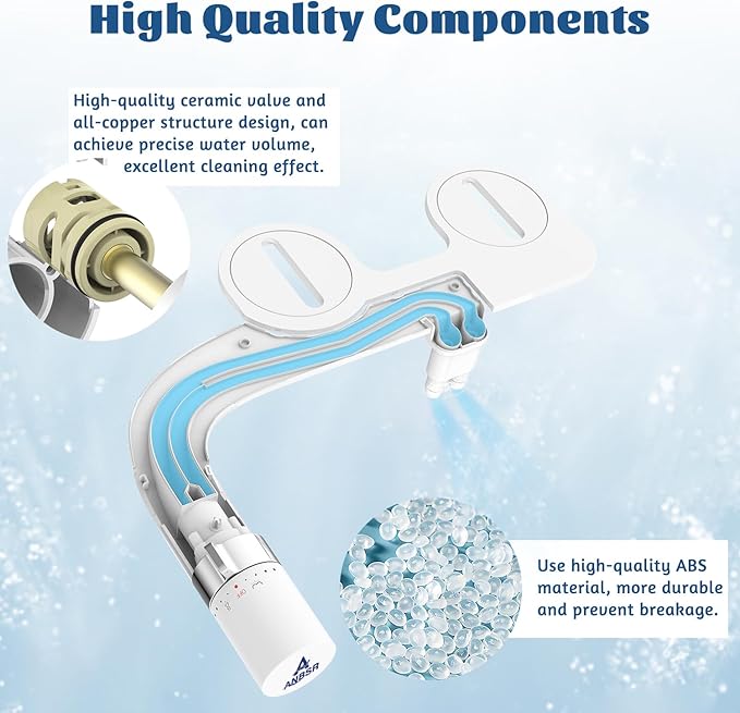 Dual Nozzles Bidet, ANBSR Ultra-Slim Bidet Attachment for Toilet (Feminine/Posterior Wash) Non-Electric Cold Water Toilet Seat Bidet with Adjustable Pressure Control