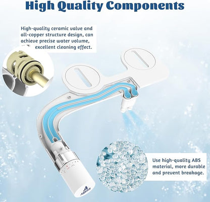 Dual Nozzles Bidet, ANBSR Ultra-Slim Bidet Attachment for Toilet (Feminine/Posterior Wash) Non-Electric Cold Water Toilet Seat Bidet with Adjustable Pressure Control