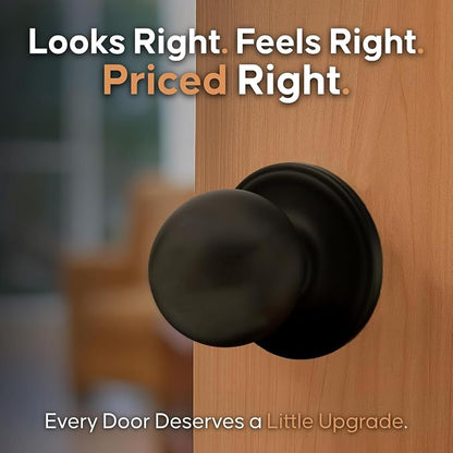 Copper Creek Passage Interior Door Knob – ANSI Grade-3 Certified, Modern Heavy Duty Handle, Easy Install and Reversible for Bedroom, Bathroom & Closets – Matte Black (1 Pack)