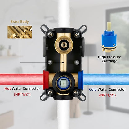 Tohlar Gold Shower Faucet System, High Pressure 10 Inches Rain Shower Head and 3-Setting handheld Spray Combo, Wall Mounted Shower Head and Handle Set, Valve Body and Trim Included