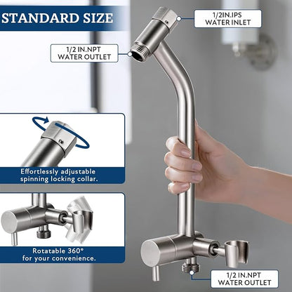 G-Promise All Metal Shower Diverter with Low Handheld Holder (Matte Black) | 10 Inch Downward-Extend Bracket for All Heights, 4 Spray Modes with Pause, Anti-Leak, Easy Install, Universal Replacement