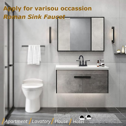 4 Inch Centerset Bathroom Faucet Matte Black,2 Handle Bathroom Faucet 3 Hole, Antique Brass Bathroom Faucet with Pop Up Drain Supply Hose for Vanity Lavatory RV Farmhouse(L2303-BK)