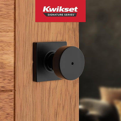 Kwikset Pismo Interior Privacy Door Knob with Lock, Door Handle for Bathroom and Bedroom, Matte Black Keyless Turn Lock Doorknob, with Microban Protection (Pack of 4)