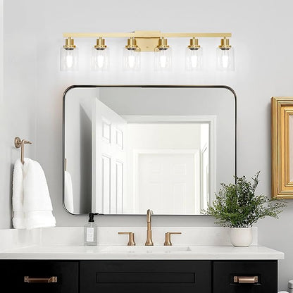 6 Light Gold Bathroom Vanity Light,Bathroom Light Fixtures, 38" Modern Brushed Gold Vanity Lighting Fixtures for Bathroom Over Mirror, Gold Sconces Wall Lighting for Bedroom