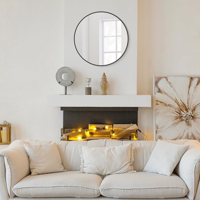 Round Wall Mirror 20 inch Black Circle Mirror for Bathroom with Metal Framed, Round Black Mirror for Wall Decor, Vanity, Entryway Living Room