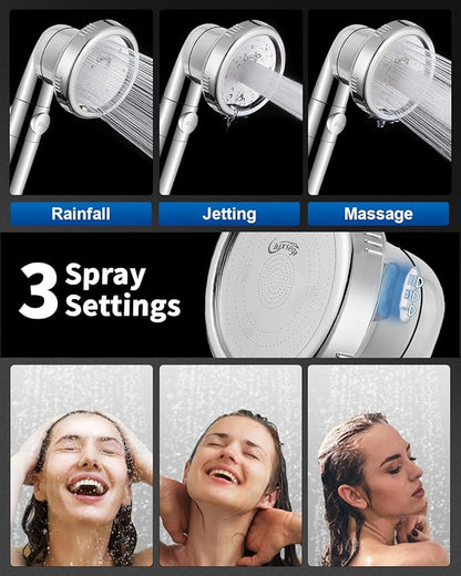 Filtered Shower Head for Hard Water with Stop, High Pressure 4-Mode Shower Heads Built-in Power Spray to Clean Corner, Tub & Pets, Water Softener Handheld Shower to Remove Chlorine & Fluoride | 4 Modes Shower with Handheld Spray, Water Softener, with M...