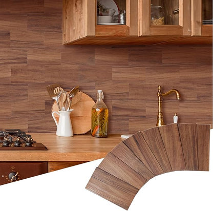 Yipscazo Peel and Stick backsplash 3 x 6 Inches 3D PVC Composite Wall Tile Stick on Backsplash Tile for Kitchen Bathroom, Laundry Room, Fireplace(Brown Wood Grain, 160 Pieces)