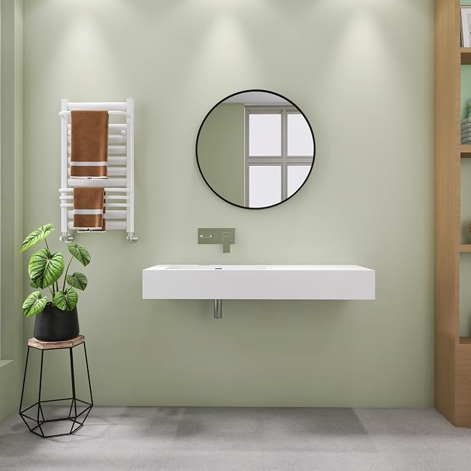 SJ STAR&JANE 47" x 19" Solid Surface Bathroom Single Vessel Sink, Wall Mounted Sink, Stone Resin Countertop With Single Bowl in Matte White Floating Vanity Sink Durable Modern Design
