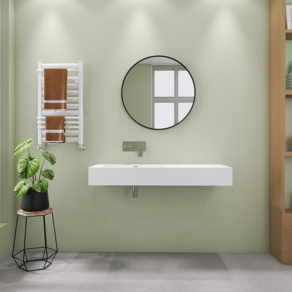 SJ STAR&JANE 47" x 19" Solid Surface Bathroom Single Vessel Sink, Wall Mounted Sink, Stone Resin Countertop With Single Bowl in Matte White Floating Vanity Sink Durable Modern Design
