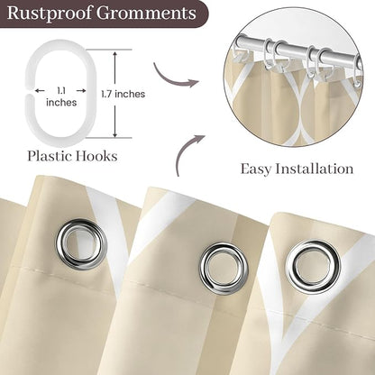 Gelbchu Geometric Shower Curtain for Bathroom, Ivory, 72x72 Inch | with Hooks, Premium Polyester, Quick Dry, Water Repellent, Machine Washable, Rustproof Grommets, Modern Minimalist