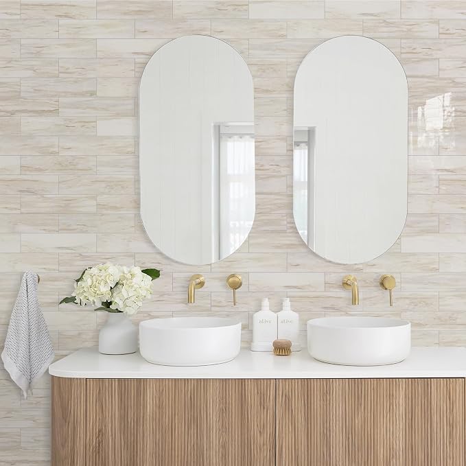 Vamos Tile Peel and Stick Backsplash, Glossy 40-Piece 3''x12'' Subway Tile | Eurasian Wood with White Grout Wall Tile,PVC Faux Stone Stick on Subway Tiles for Kitchen,Bathroom,Laundry,Camper