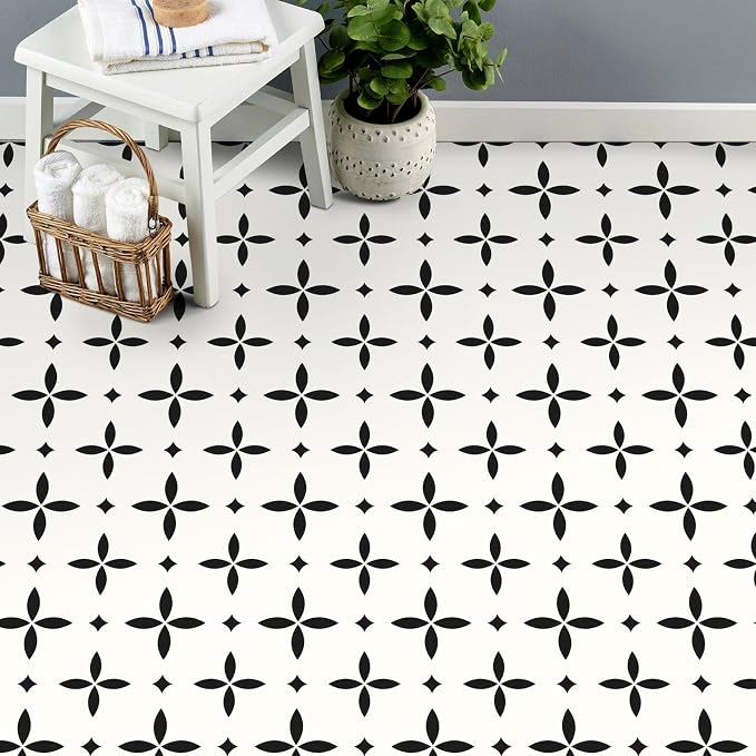 MORCART Peel and Stick Floor Tile Star Waterproof Vinyl Flooring DIY Flooring for Bathroom, Kitchen, Fireplace, Pet House, Stairs, Bedrooms, Wall, Store(40PCS,7.87" x 7.87",White)
