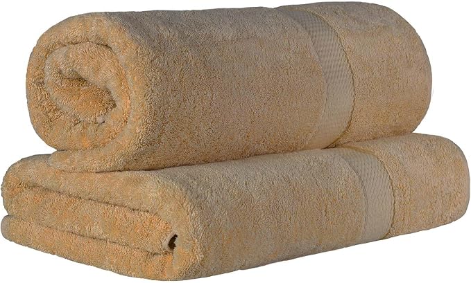SUPERIOR Egyptian Cotton Pile Heavyweight Bath Sheet, 2 Piece Set, Toast | Highly Absorbent, Ultra Soft Luxury 800 GSM Towel Set for Bathroom, Shower, Hotel Essentials Oversize Plush Madeline Towels