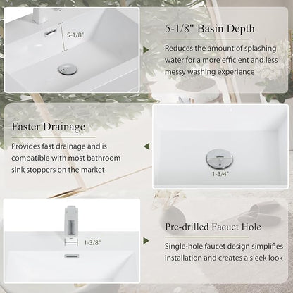 72 Inch Floating Bathroom Vanity with Double Sink, Glossy White Wall Mounted Cabinet, Stone Resin Countertop, Soft Close Drawers, Fully Assembled