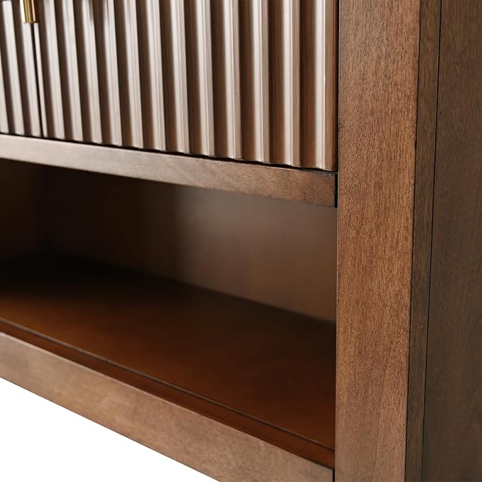 Vanity Art Walnut Vanity with Storage Cabinet & Shelves, Free-Standing Vanity with Soft-Closing Doors, Walnut, VA91-TC-Walnut-MB,Matte Black Handles