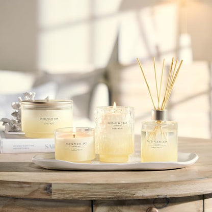 Chesapeake Bay, 8oz Golden Waves Scented Candle, Mood Evoking Fragrance, Textured Sea Glass-Inspired Jar, Premium Soy Blend Wax with Essential Oils, Coastal Fragrance for Home Décor or Gifting