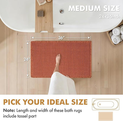 MIULEE Fall Orange Set of 2 Waffle Bathroom Rugs Boho Bath Mat 24x36 Inch | Non Slip, Super Absorbent, Washable, Ultra Soft, Rubber Backed, Large Bath Rugs for Bathroom Floor Tub Shower