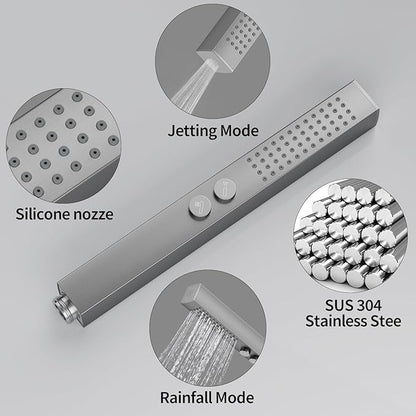 RUMOSE Brushed Nickel Rainfall Shower System 12 Inch High Pressure Square Shower Head with 2 in 1 Handheld Spray Wall Mount Brass Bathroom Shower Faucet Set with cUPC Certified Rough-in Valve
