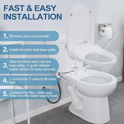 Bidet Toilet Seat Elongated, Electric, Warm Water with Air Dryer, Heated Seat, Front and Rear Wash, LED Nightlight, Wireless Remote, White, Y101