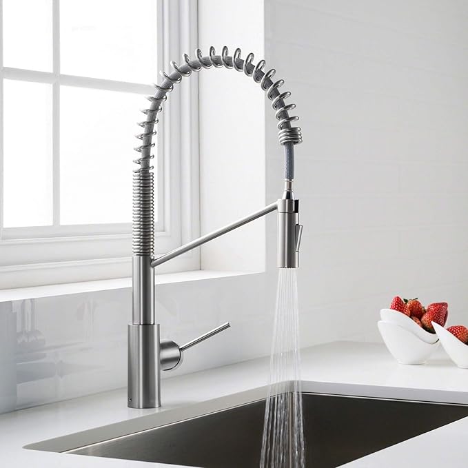 KRAUS Oletto Commercial Style Single Handle Pull Down Kitchen Faucet with QuickDock Top Mount Installation Assembly in Chrome, KPF-2631CH