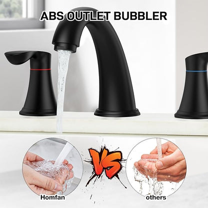 Bathroom Faucet, 8 Inch Bathroom Faucets for Sink 3 Hole, Widespread Brushed Nickel Bathroom Faucet with Pop up Drain and cUPC Lead-Free Hose (Matte Black)