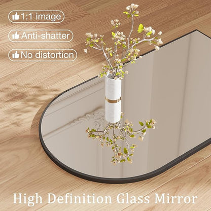 NEWBULIG 26"X38" Arched Bathroom Mirror for Over Sink, Wall Vanity Mirror | Tempered Glass, Anti-Rust Arched Metal Framed, Hanging or Leaning, Farmhouse Home Decor, Black