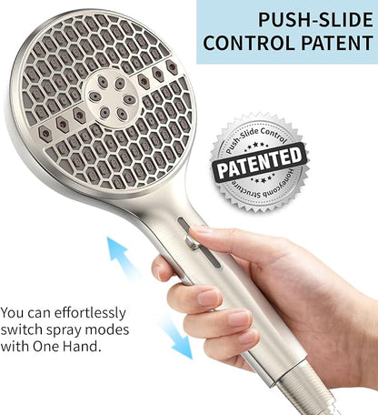 Brushed Nickel Handheld Shower Head, 9 Spray Modes High Pressure Showerhead | 71 Inch Kink-free Hose, Power Wash for Low Pressure Homes, Pet Tub Tile Cleaning