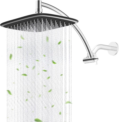 Rain Shower Head with 12" Metal Extension Arm, 10" High-Pressure Showerhead | Chrome Finished, Boosting Rainfall/Fixed Showerhead, Shower Head Extender Adjustable Height/Angle, 1-Min Easy to Install