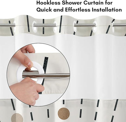 Americanflat 72x75 Hookless Shower Curtain - Water-Resistant Modern Boho Shower Curtain with Sheer Panel, Snap-in Liner, and Grommets - 100% Polyester - Black, Bronze, and White
