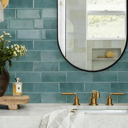 STICKGOO 10-Sheet Subway Peel and Stick Backsplash Tiles Muted Teal | Waterproof 3D PVC wall tiles with strong adhesive, extra thick for kitchen backsplash and bathroom walls