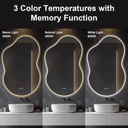 48"x30" Irregular LED Lighted Vanity Mirror for Bathroom, Backlit Only, Anti-Fog, 3-Color Dimmable Lighting, Wall Mount [Horizontal/Vertical]