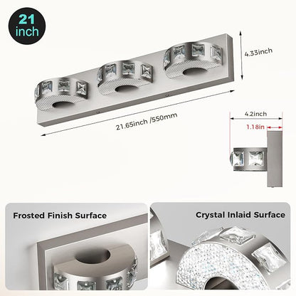 LED Modern Bathroom Vanity Light Fixtures (3-Light, 24W, 21.6-Inch), Brushed Nickel Bathroom Wall Lighting Fixtures Over Mirror (Cool White 5500K) for Mirror, Living Room, Kitchen, Hallway, Cabinet