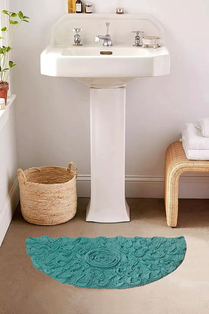 Home Weavers Bell Flower Collection 100% Cotton Tufted Bath Rugs, Extra Soft and Absorbent Bath Rugs, Non-Slip Bath Mats, Machine Washable, Bathroom Bath Mats for Floor, 17"x30" Slice Rug, Turquoise