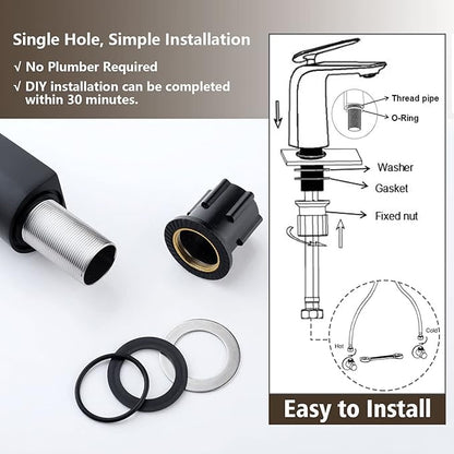 TOCALOCA Black Bathroom Sink Faucet, Matte Black, Modern Design, Single Handle, 1 Hole, Brass, Ceramic Disc Valve, Deck Mount, Aerated Non-Splashing Stream